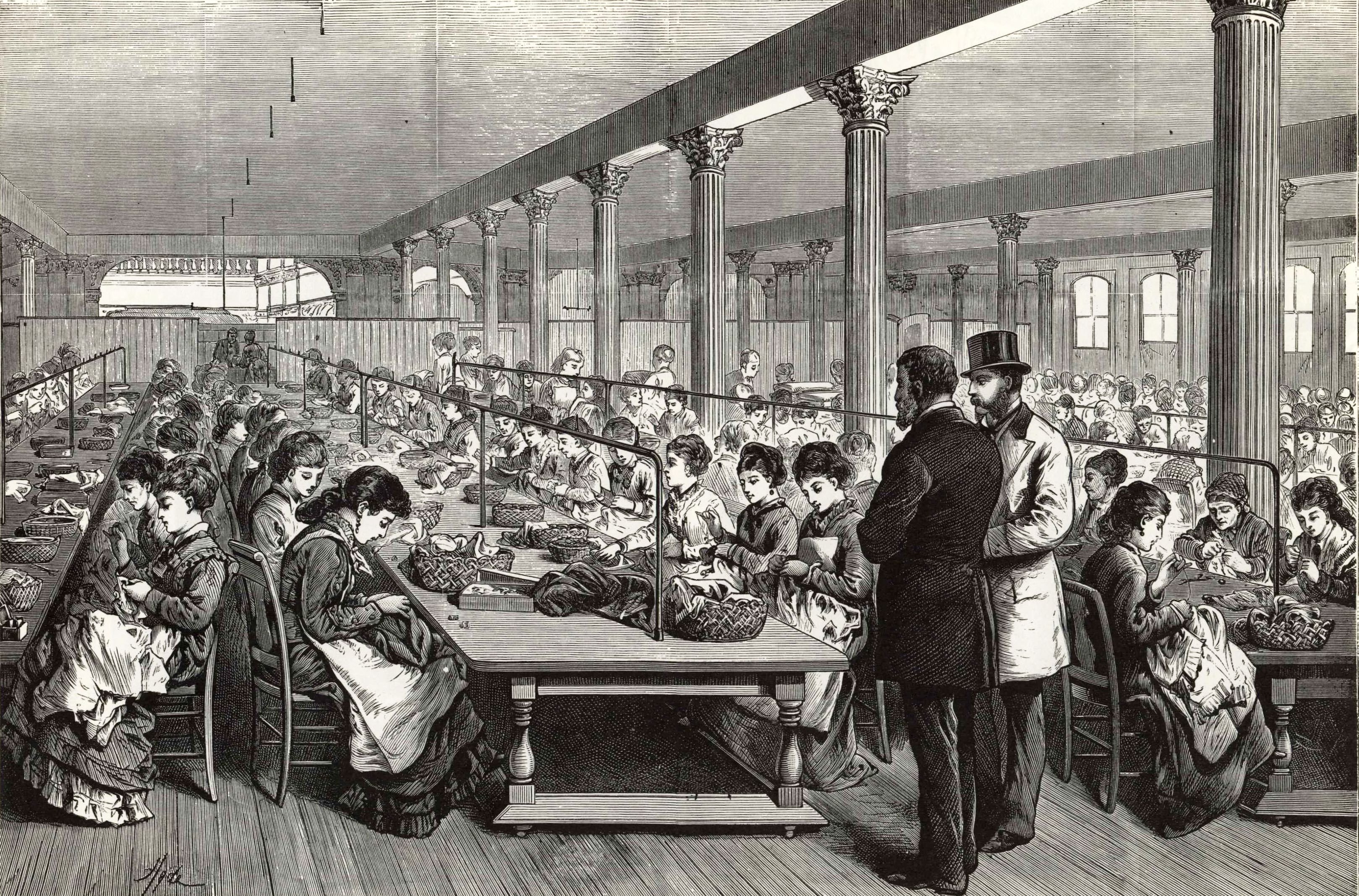 The sewing room of A.T. Stewart's in 1875