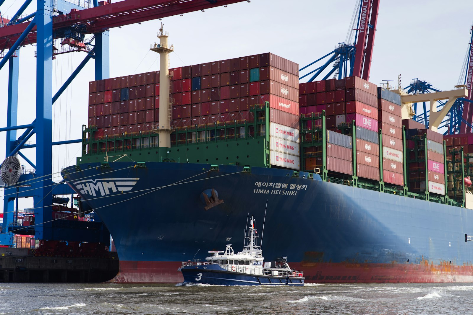 Cargo ship at the edge of a port